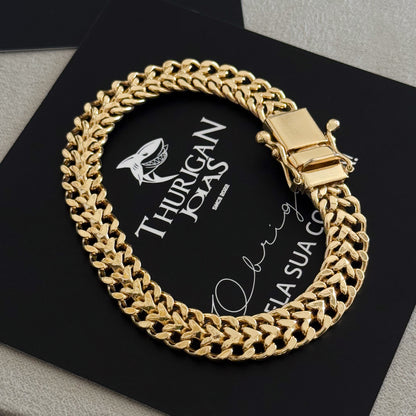 Pulseira Grumet Dupla 9mm 19gr Fecho Duplo Banhado A Ouro 18k