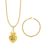 Colar Coração N. Sra. Aparecida Cravejado P - Corrente e Pulseira Baiana Banhado A Ouro 18k