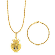 Colar Coração N. Sra. Aparecida Cravejado P - Corrente e Pulseira Baiana Banhado A Ouro 18k