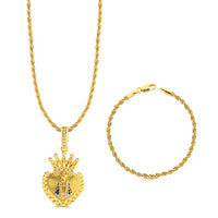 Colar Coração N. Sra. Aparecida Cravejado P - Corrente e Pulseira Baiana Banhado A Ouro 18k