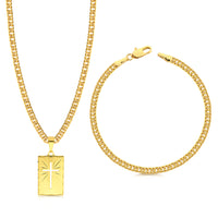 Colar Plaquinha Crucifixo Vazado - Corrente e Pulseira Lacraia Banhado A Ouro 18k