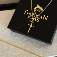 Colar Crucifixo Palito P - Corrente e Pulseira Elo Português Banhado A Ouro 18k