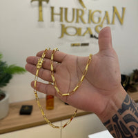 Kit Corrente e Pulseira Elo Alongado 5mm Fecho Duplo Banhado A Ouro 18k