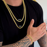 Kit Corrente e Pulseira Lacraia 10mm Fecho Duplo Banhado A Ouro 18k