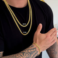 Kit Corrente e Pulseira Lacraia 10mm Fecho Duplo Banhado A Ouro 18k