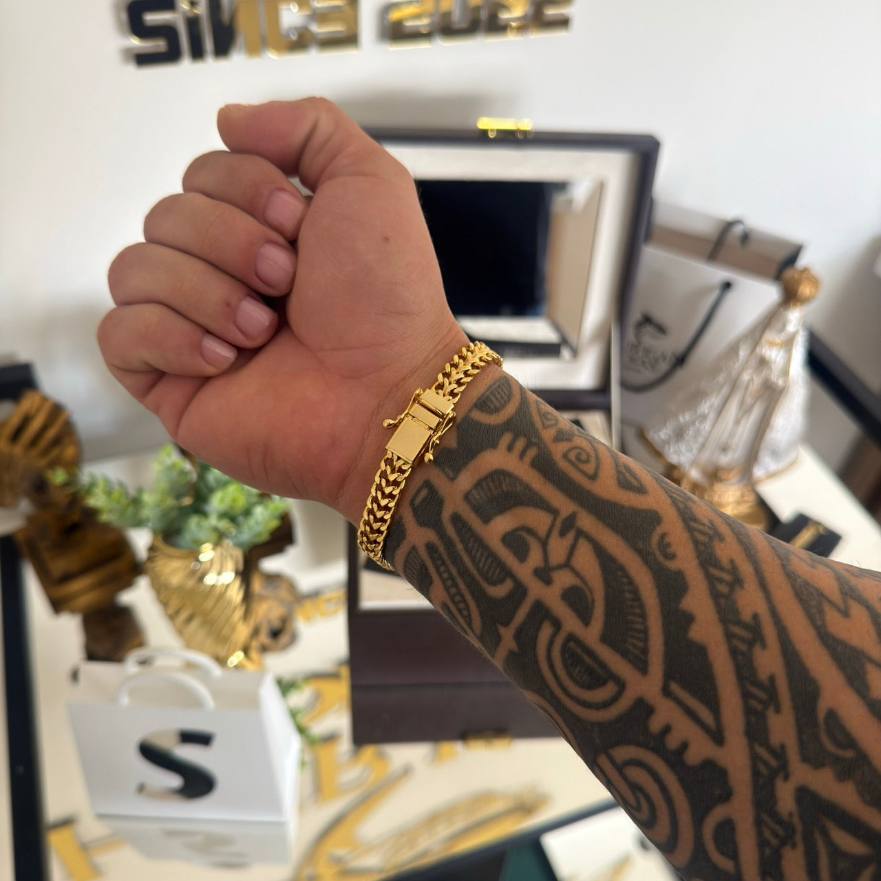 Pulseira Grumet Dupla 9mm 19gr Fecho Duplo Banhado A Ouro 18k