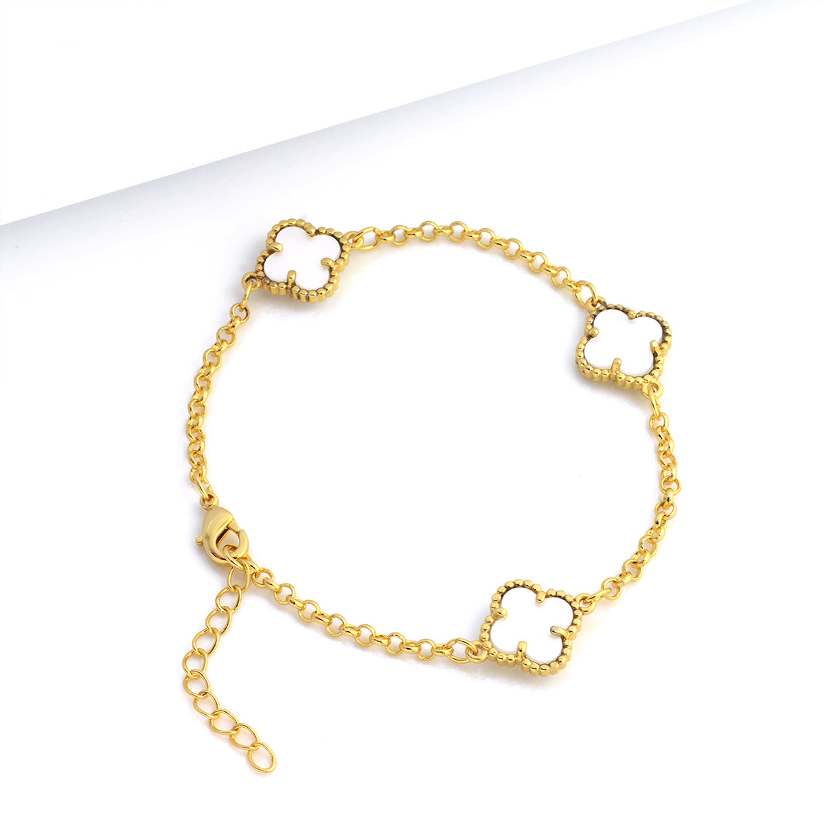 Pulseira Elo Português 2mm Trevo Safira Banhado A Ouro 18k