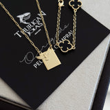 Kit Escapulário Espírito Santo Oração Pai Nosso e Pulseira Trevo Onix Banhado A Ouro 18k