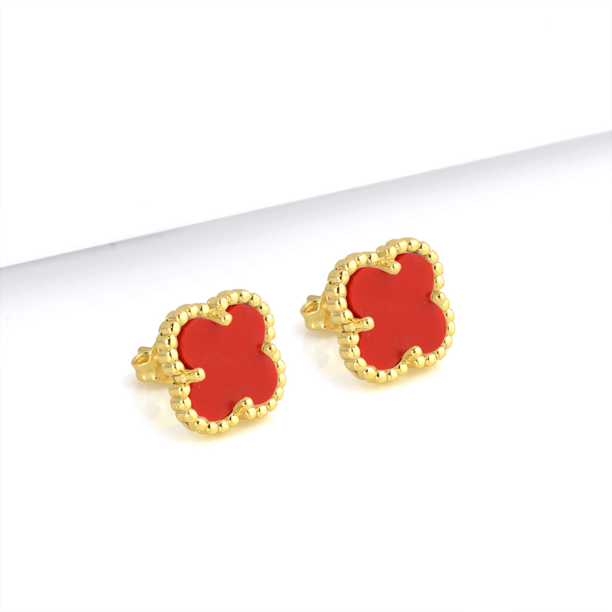 Brinco Trevo Rubi Banhado A Ouro 18k