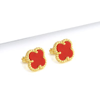 Brinco Trevo Rubi Banhado A Ouro 18k
