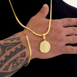 Colar Medalha De São Bento - Corrente e Pulseira Grumet Flat 4mm Banhado A Ouro 18k