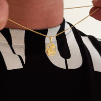 Colar Plaquinha Oval São Jorge Vazado - Corrente Grumet e Pulseira Grumet Flat Banhado A Ouro 18k