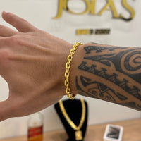 Kit Corrente e Pulseira Cadeado 5mm Fecho Bomba Banhado A Ouro 18k