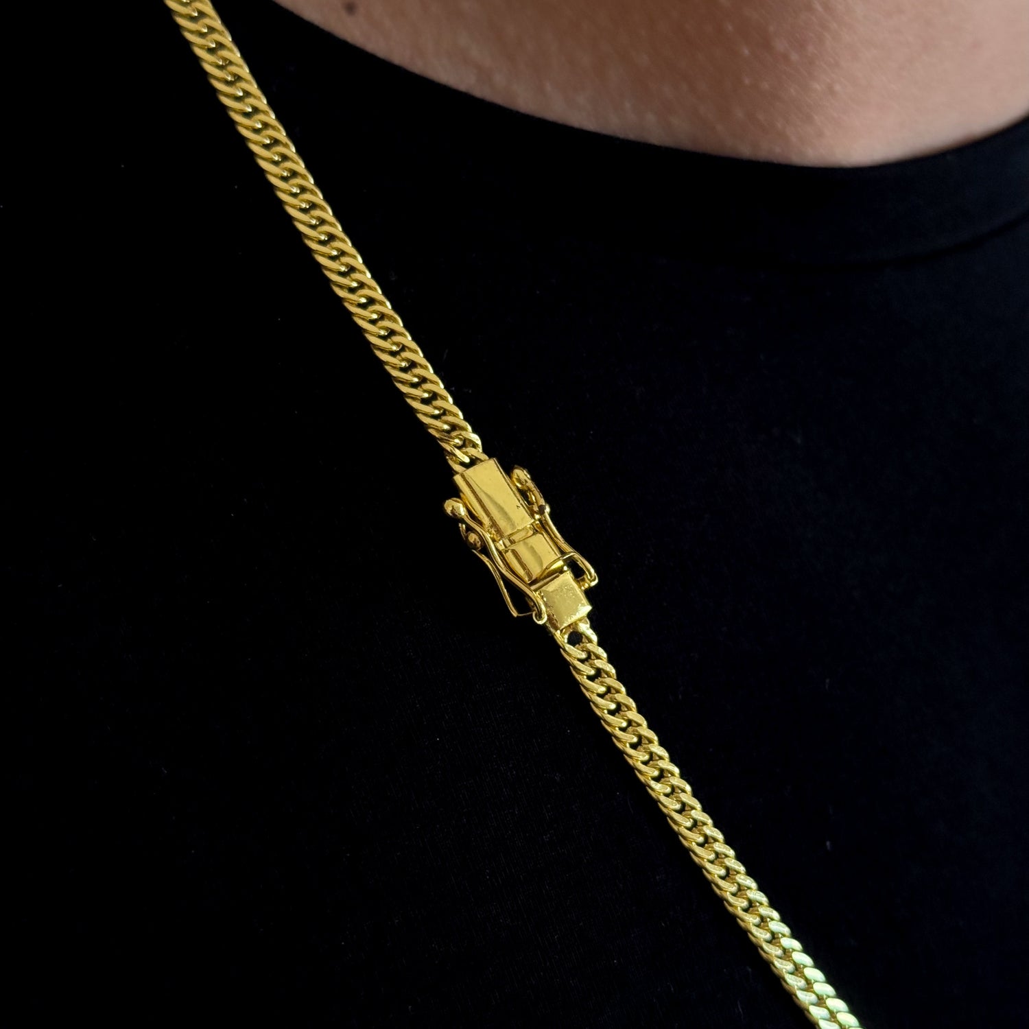 Kit Corrente e Pulseira Lacraia 4mm Fecho Duplo Banhado A Ouro 18k
