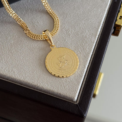 Colar Medalha São Jorge Oração - Corrente Grumet Dupla Banhado A Ouro 18k
