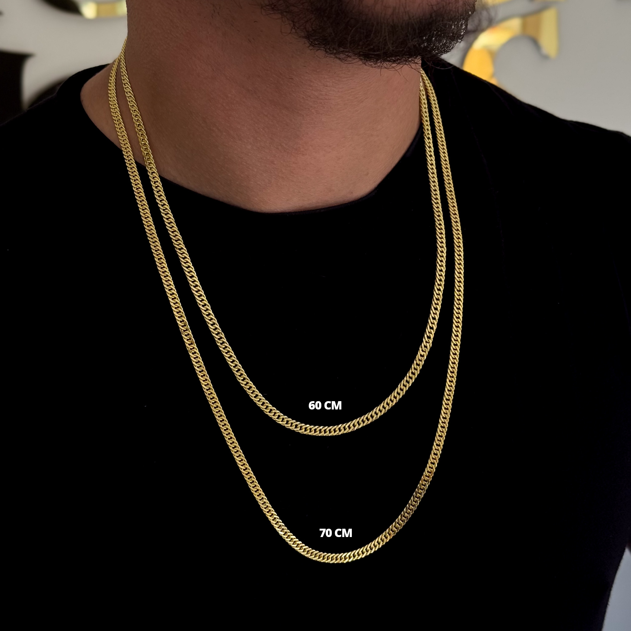 Corrente Lacraia 6mm 46gr Fecho Duplo Banhado A Ouro 18k