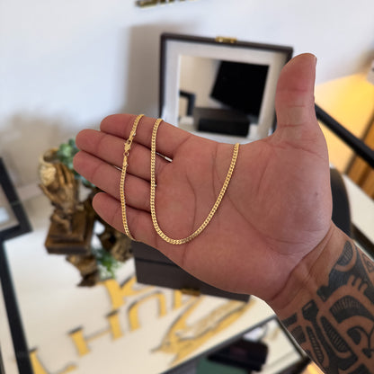 Corrente Grumet Flat 3mm 14gr Fecho Lagosta Banhado A Ouro 18k