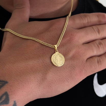 Colar Medalha De São Bento - Corrente Lacraia Banhado A Ouro 18k