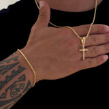 Colar Crucifixo Amarrado Cravejado - Corrente e Pulseira Baiana Banhado A Ouro 18k