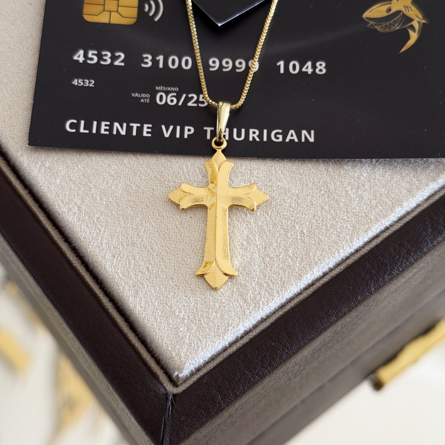 Pingente Crucifixo Português 3,5x2cm Banhado A Ouro 18k