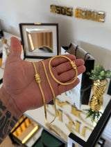 Kit Corrente e Pulseira Grumet Flat 4mm Fecho Duplo Banhado A Ouro 18k