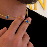 Kit Corrente e Pulseira Elo Português 2mm Trevo Topázio Banhado A Ouro 18k