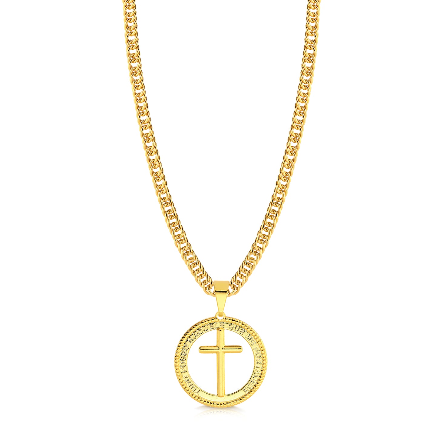 Colar Medalha Com Crucifixo - Corrente Lacraia Banhado A Ouro 18k