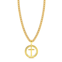 Colar Medalha Com Crucifixo - Corrente Lacraia Banhado A Ouro 18k
