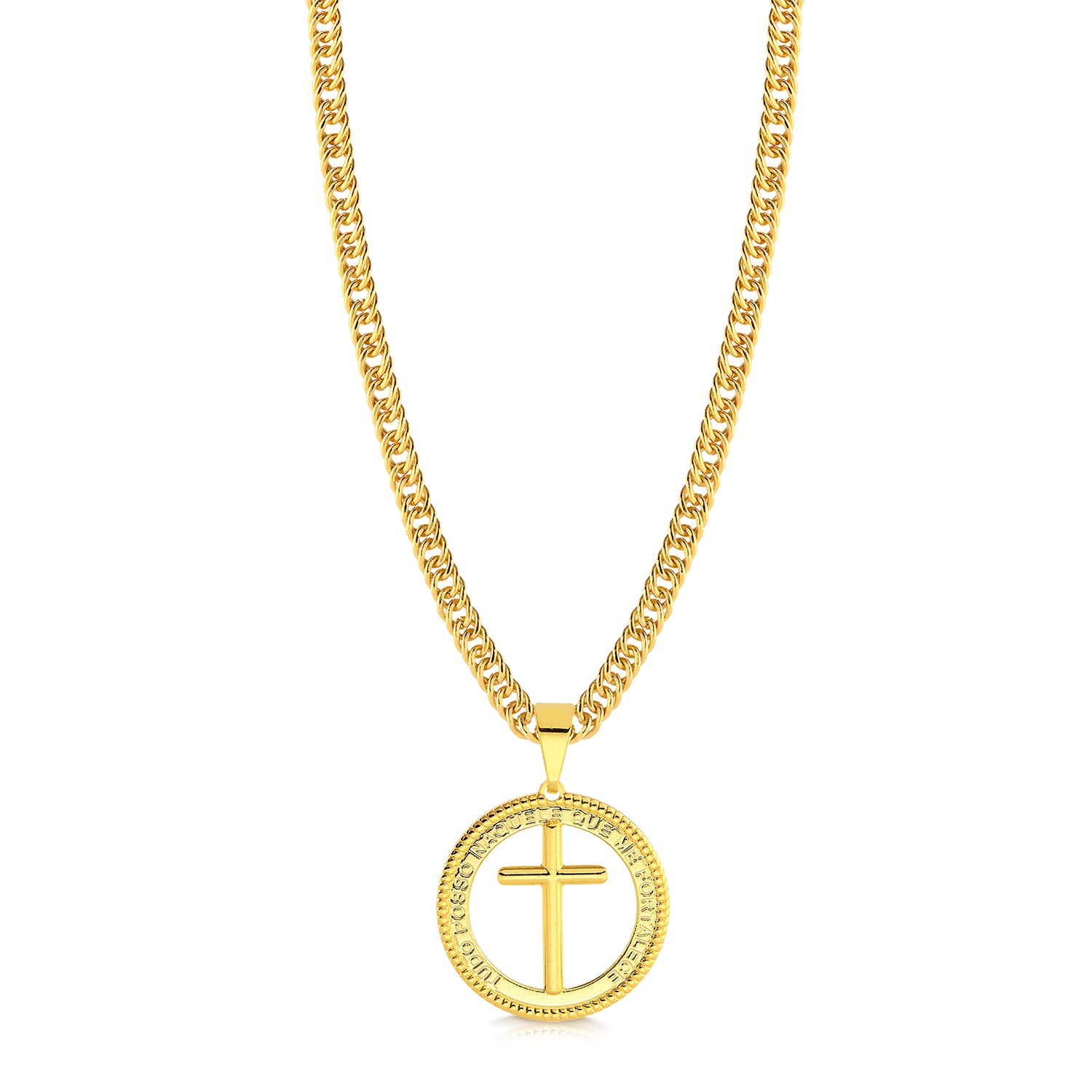 Colar Medalha Com Crucifixo - Corrente Lacraia Banhado A Ouro 18k