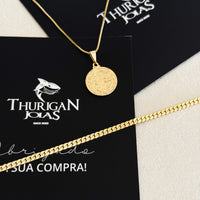 Colar Medalha De São Bento - Corrente Veneziana e Pulseira Grumet Flat Banhado A Ouro 18k