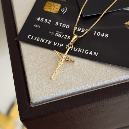 Pingente Crucifixo Palito Jesus P 3x2cm Banhado A Ouro 18k