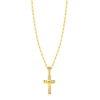 Colar Crucifixo Face De Cristo Cravejado P - Corrente Cadeado Alongado Banhado A Ouro 18k