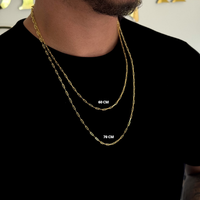 Kit Corrente e Pulseira Cadeado Alongado 2mm Fecho Bomba Banhado A Ouro 18k