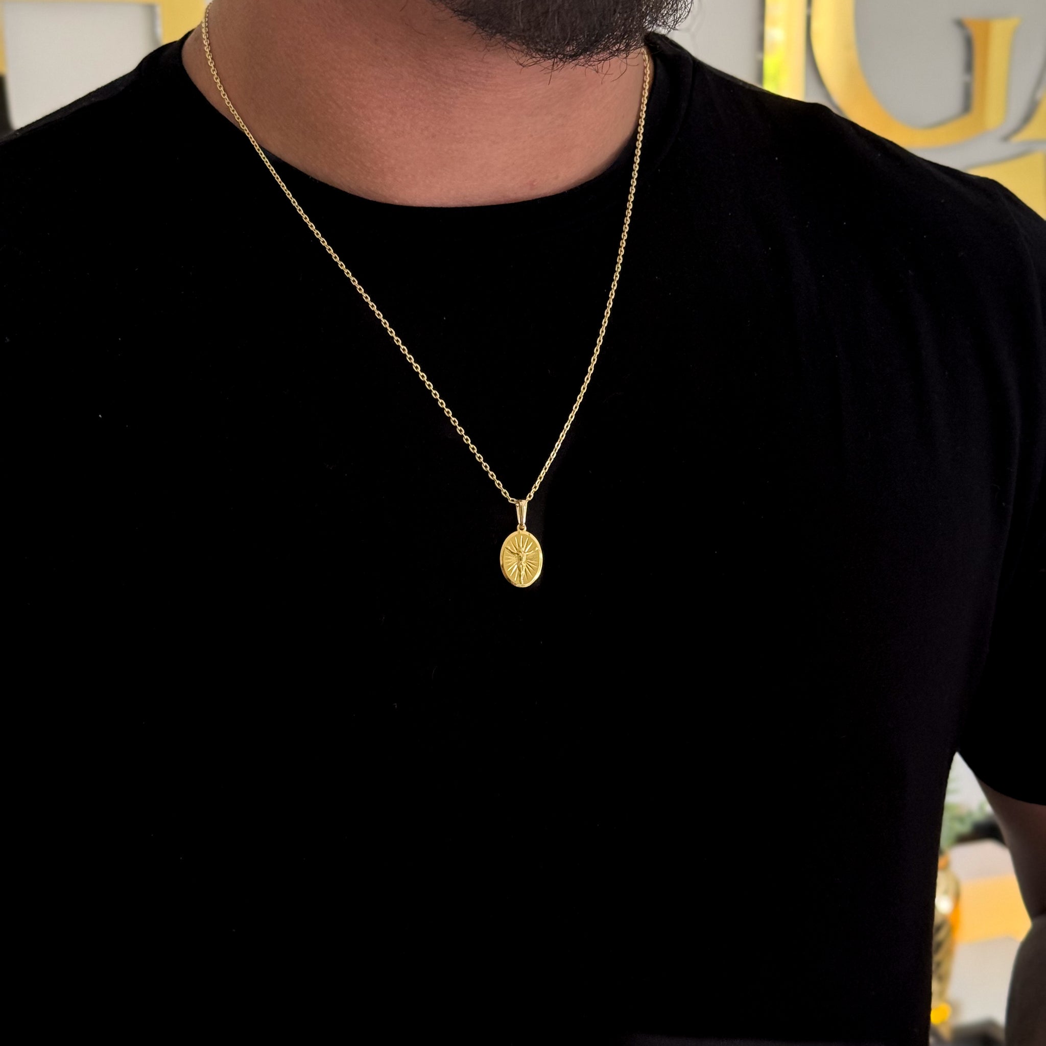 Colar Crucifixo Palito P - Corrente e Pulseira Elo Português Banhado A Ouro 18k