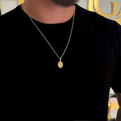 Colar Crucifixo Palito P - Corrente e Pulseira Elo Português Banhado A Ouro 18k