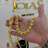 Kit Corrente e Pulseira Friso X 11mm Fecho Duplo Banhado A Ouro 18k