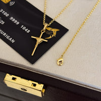 Colar Crucifixo Palito P - Corrente e Pulseira Elo Português Banhado A Ouro 18k