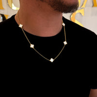 Corrente Elo Português 2mm Trevo Safira Banhado A Ouro 18k