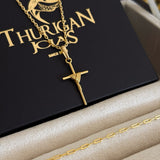 Colar Crucifixo Palito P - Corrente Cadeado e Pulseira Cadeado Alongado Banhado A Ouro 18k