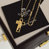 Colar Crucifixo Com Jesus Vazado - Corrente Cadeado e Pulseira Veneziana Banhado A Ouro 18k
