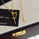 Colar Crucifixo Palito P - Corrente e Pulseira Elo Português Banhado A Ouro 18k