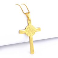 Pingente Crucifixo Com Medalha De São Bento 5x3,2cm Banhado A Ouro 18k