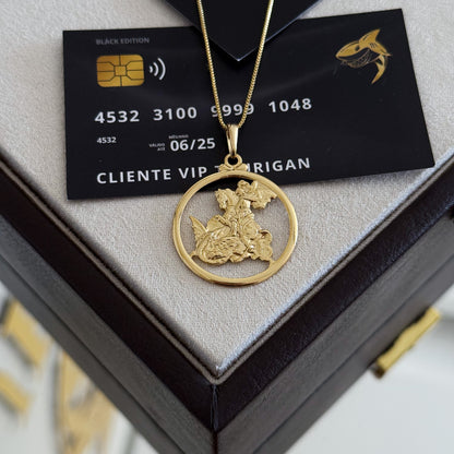Pingente Medalha de São Jorge Vazado 2,5x2,5cm Banhado A Ouro 18k