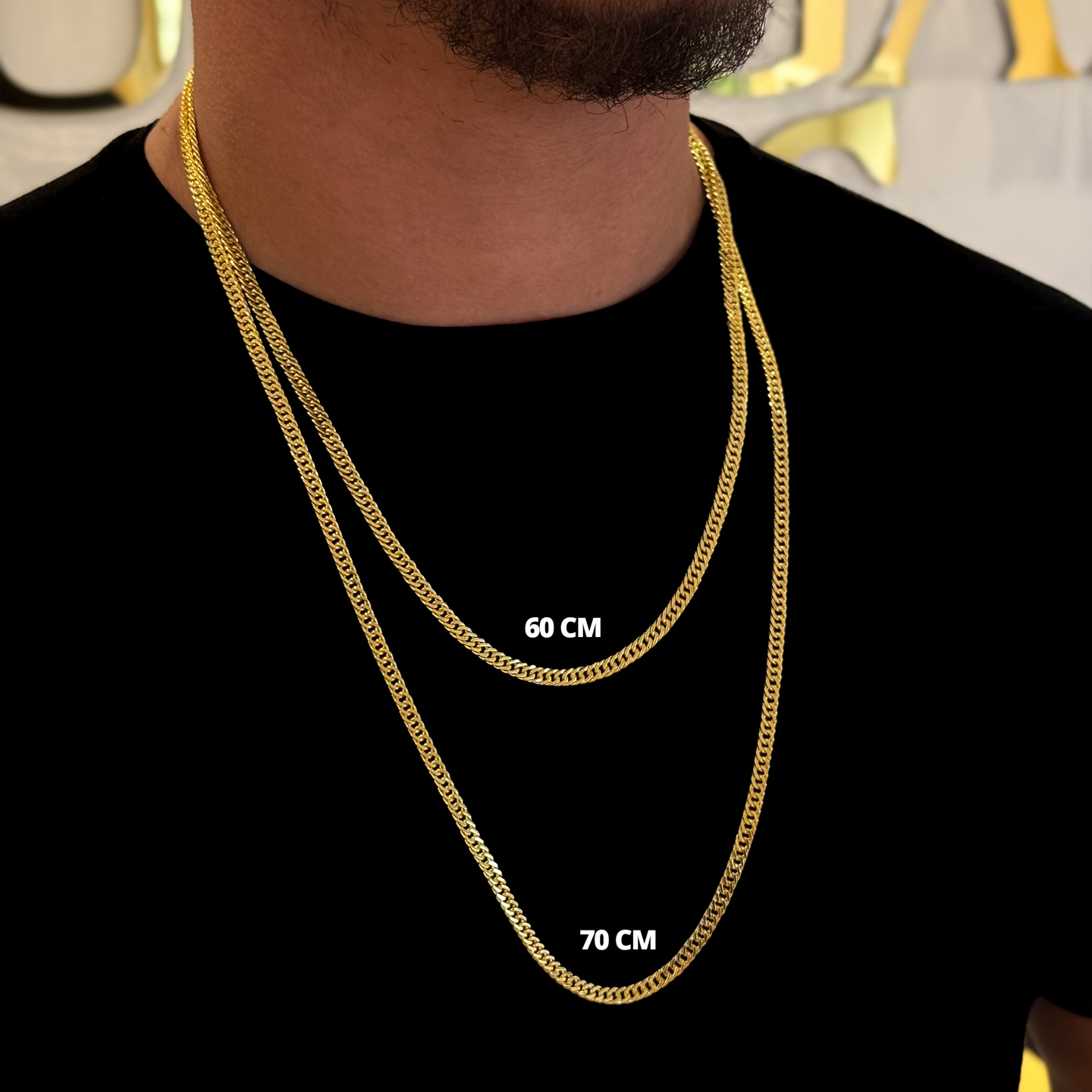 Corrente Lacraia 4mm 23gr Fecho Duplo Banhado A Ouro 18k