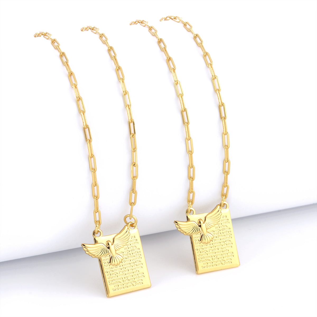 Escapulário Cadeado Alongado 1,5mm Espírito Santo Oração Pai Nosso 6gr 70cm Banhado A Ouro 18k