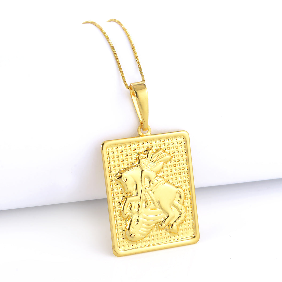 Pingente Plaquinha São Jorge 3,5x3cm Banhado A Ouro 18k