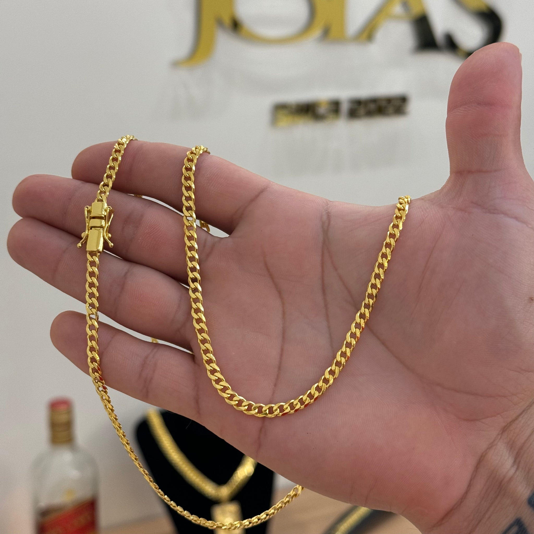 Corrente Grumet 4mm 16gr Fecho Duplo Banhado A Ouro 18k