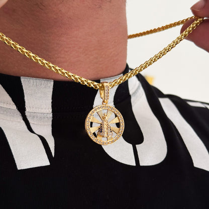Colar Medalha N. Sra. Aparecida Vazado Cravejado P - Corrente e Pulseira Palmeira Banhado A Ouro 18k
