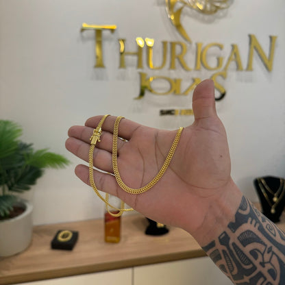 Kit Corrente e Pulseira Grumet Dupla 5mm Fecho Duplo Banhado A Ouro 18k