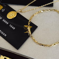 Colar Plaquinha Oval Jesus - Corrente Cadeado e Pulseira Veneziana Banhado A Ouro 18k